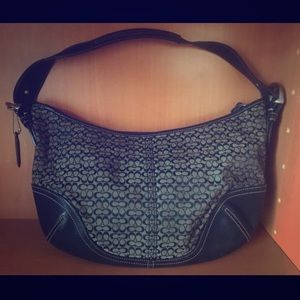 Coach monogram black leather & gray handbag Y2K